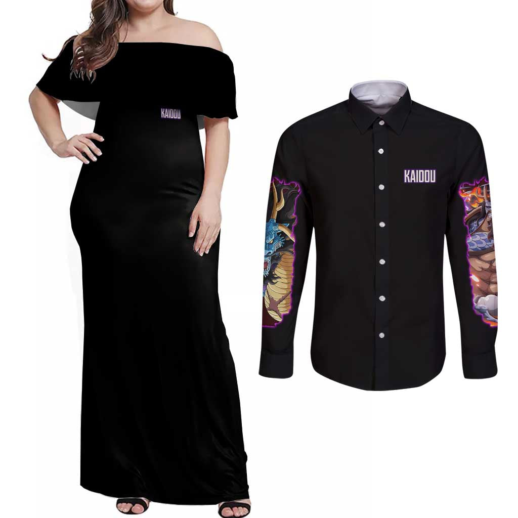 Kaido V3 One Piece Couples Matching Off Shoulder Maxi Dress and Long Sleeve Button Shirt Japan Anime Style - The Mazicc