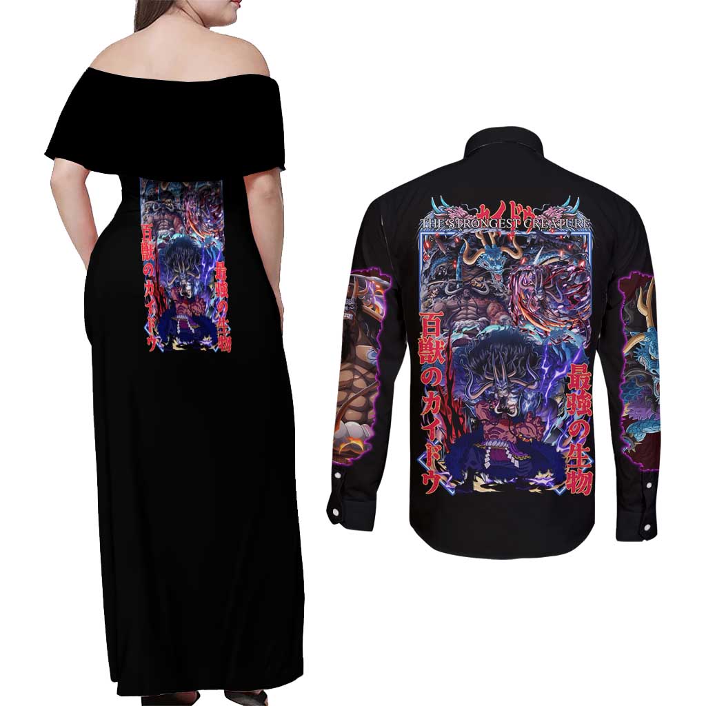 Kaido V3 One Piece Couples Matching Off Shoulder Maxi Dress and Long Sleeve Button Shirt Japan Anime Style - The Mazicc