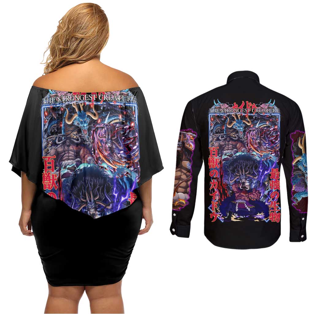 Kaido V3 One Piece Couples Matching Off Shoulder Short Dress and Long Sleeve Button Shirt Japan Anime Style - The Mazicc