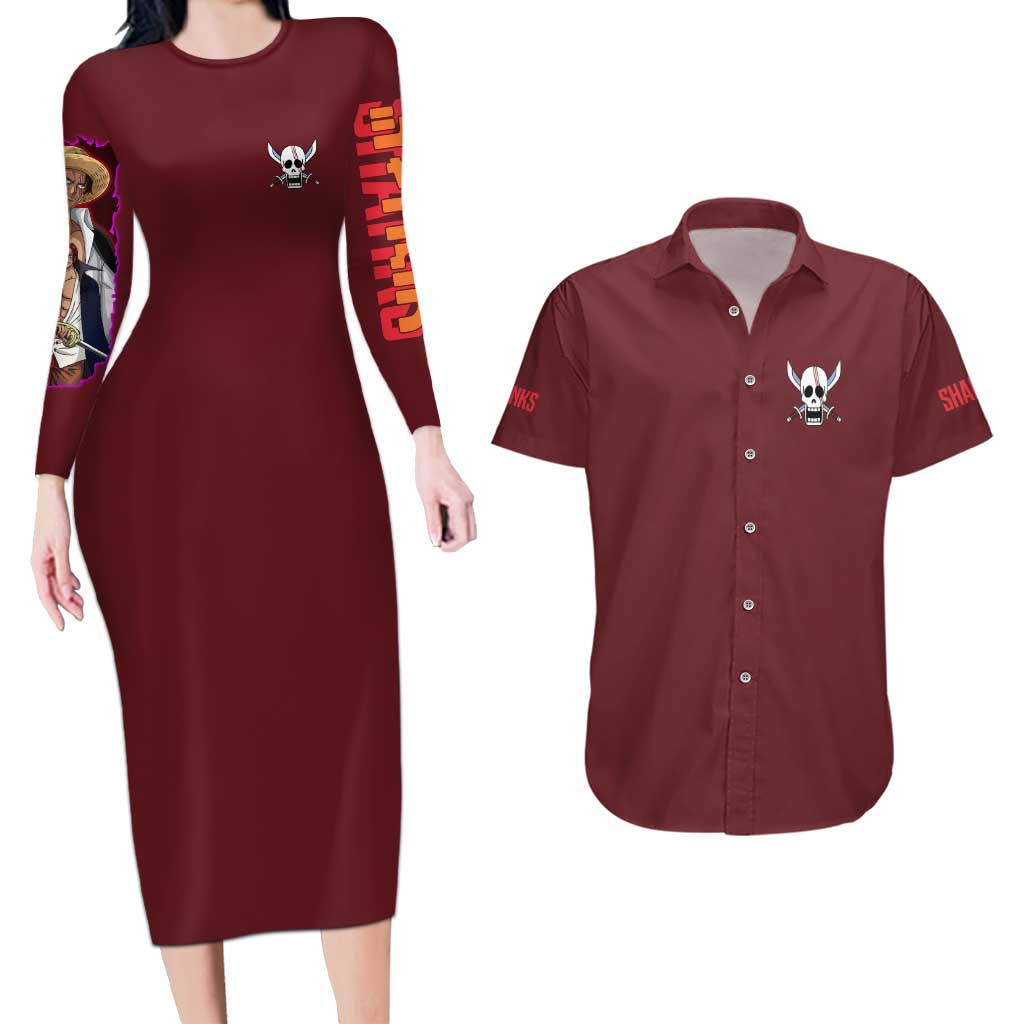 Shanks V3 One Piece Couples Matching Long Sleeve Bodycon Dress and Hawaiian Shirt Japan Anime Style - The Mazicc