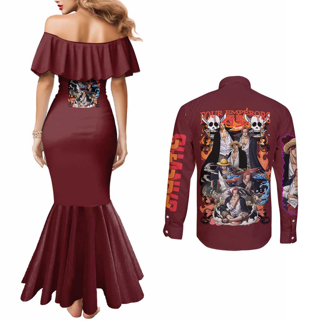 Shanks V3 One Piece Couples Matching Mermaid Dress and Long Sleeve Button Shirt Japan Anime Style - The Mazicc