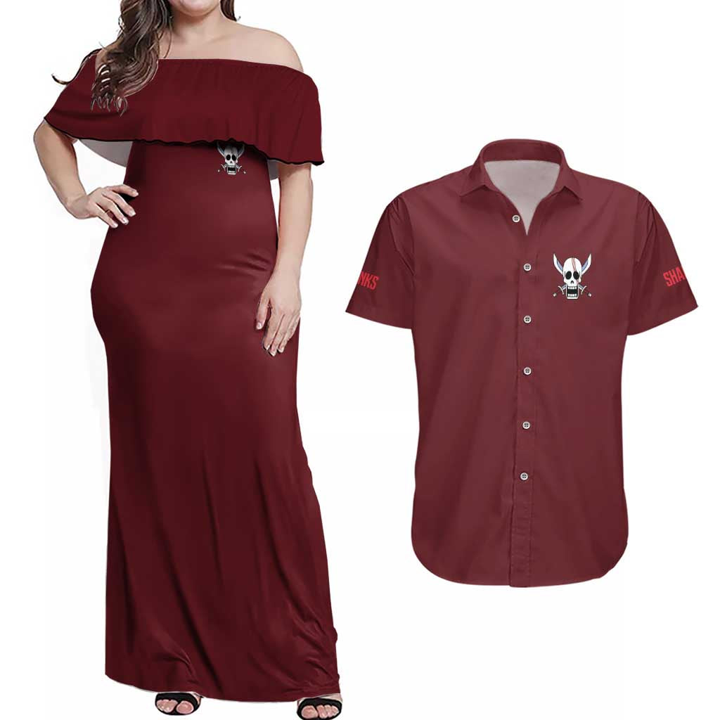 Shanks V3 One Piece Couples Matching Off Shoulder Maxi Dress and Hawaiian Shirt Japan Anime Style - The Mazicc