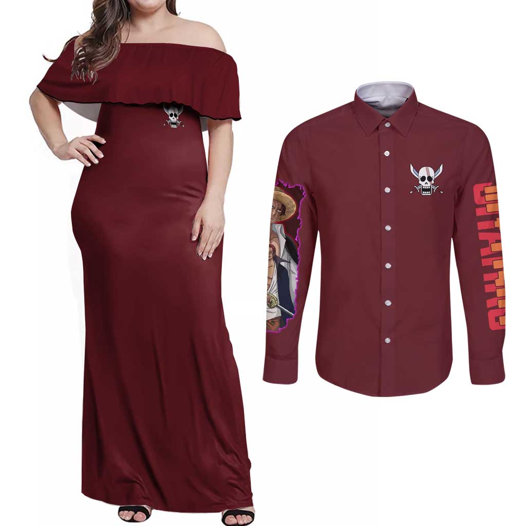 Shanks V3 One Piece Couples Matching Off Shoulder Maxi Dress and Long Sleeve Button Shirt Japan Anime Style - The Mazicc