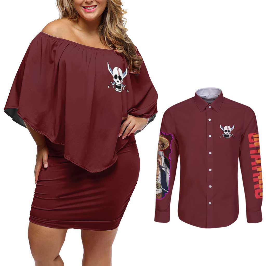 Shanks V3 One Piece Couples Matching Off Shoulder Short Dress and Long Sleeve Button Shirt Japan Anime Style - The Mazicc