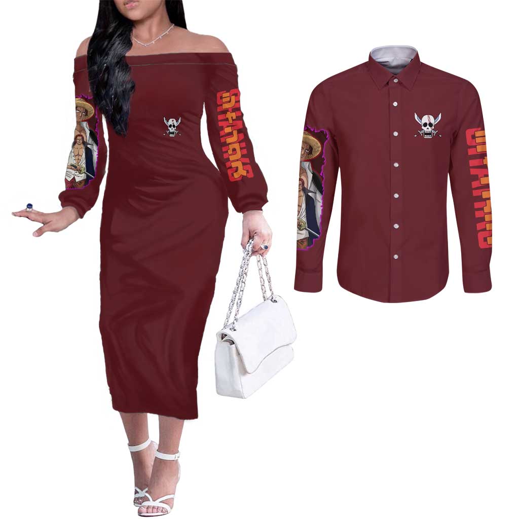 Shanks V3 One Piece Couples Matching Off The Shoulder Long Sleeve Dress and Long Sleeve Button Shirt Japan Anime Style - The Mazicc