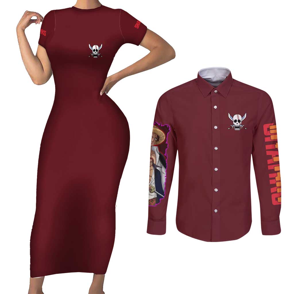 Shanks V3 One Piece Couples Matching Short Sleeve Bodycon Dress and Long Sleeve Button Shirt Japan Anime Style - The Mazicc