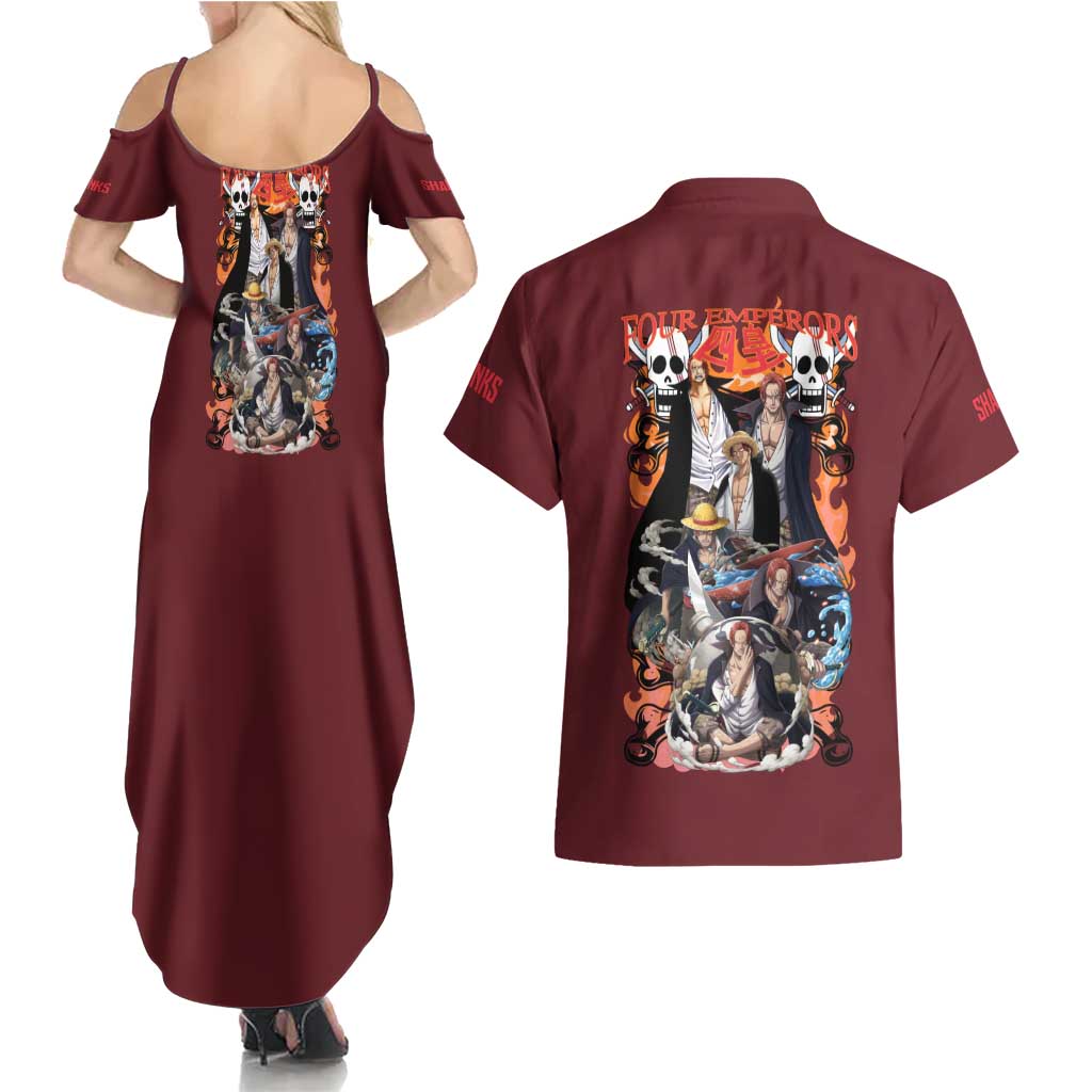 Shanks V3 One Piece Couples Matching Summer Maxi Dress and Hawaiian Shirt Japan Anime Style - The Mazicc