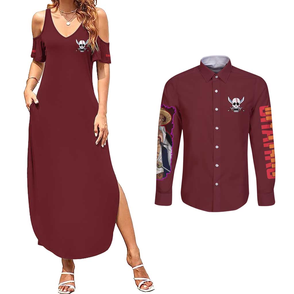 Shanks V3 One Piece Couples Matching Summer Maxi Dress and Long Sleeve Button Shirt Japan Anime Style - The Mazicc