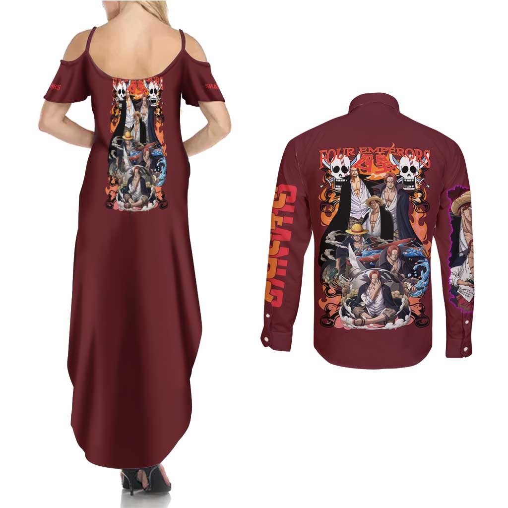 Shanks V3 One Piece Couples Matching Summer Maxi Dress and Long Sleeve Button Shirt Japan Anime Style - The Mazicc