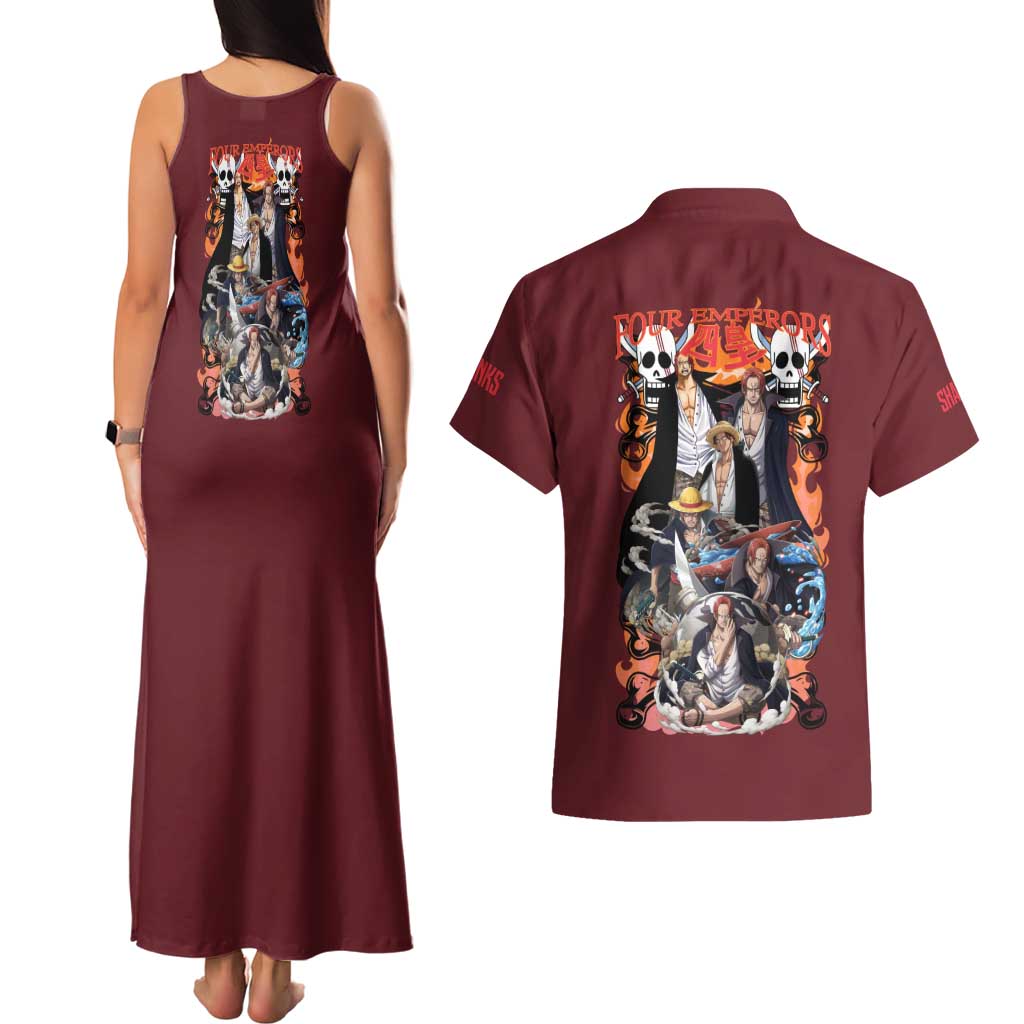 Shanks V3 One Piece Couples Matching Tank Maxi Dress and Hawaiian Shirt Japan Anime Style - The Mazicc