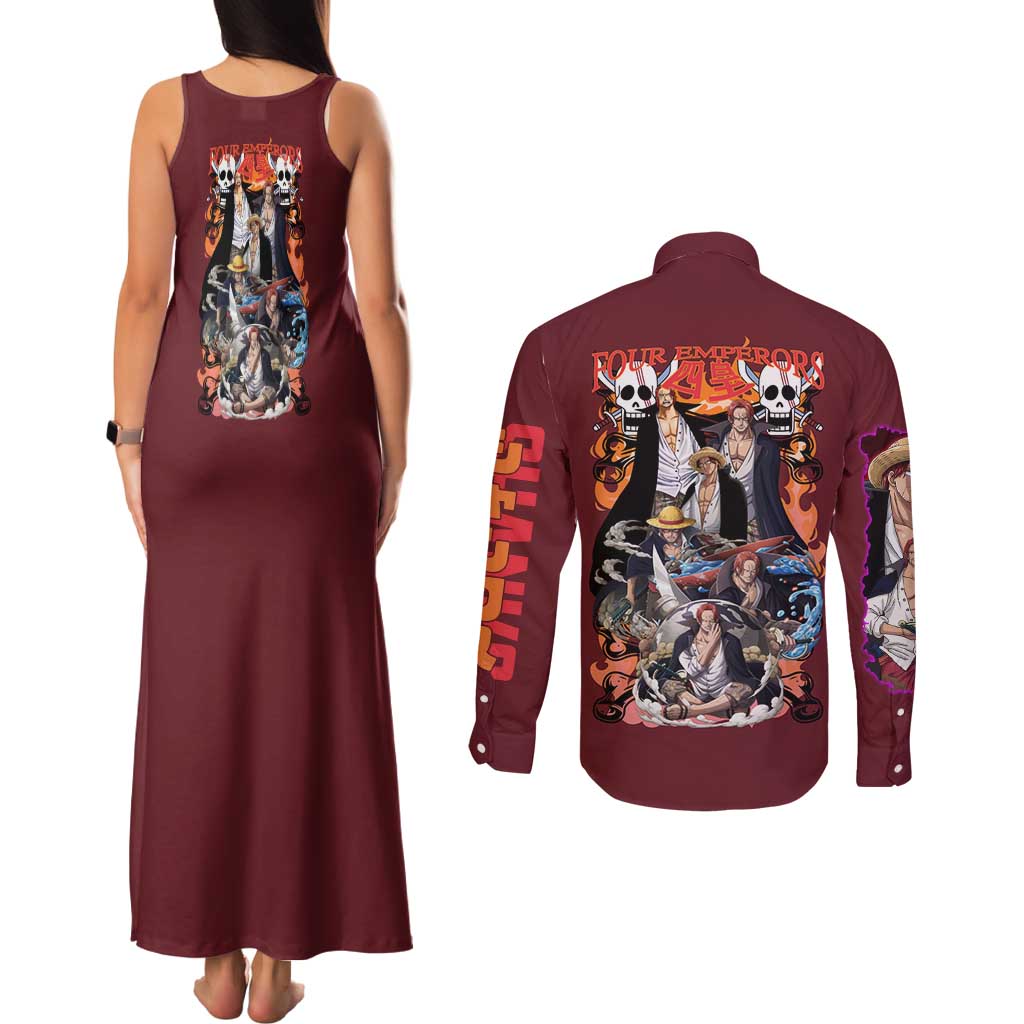 Shanks V3 One Piece Couples Matching Tank Maxi Dress and Long Sleeve Button Shirt Japan Anime Style - The Mazicc