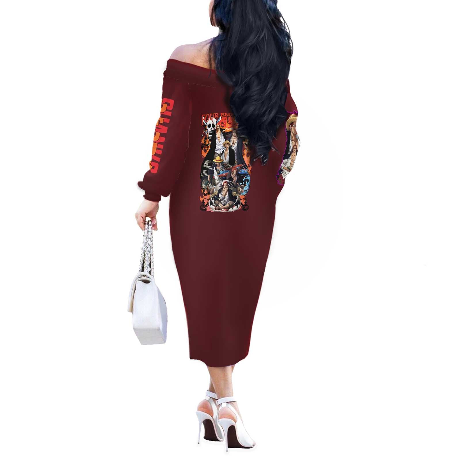 Shanks V3 One Piece Off The Shoulder Long Sleeve Dress Japan Anime Style - The Mazicc