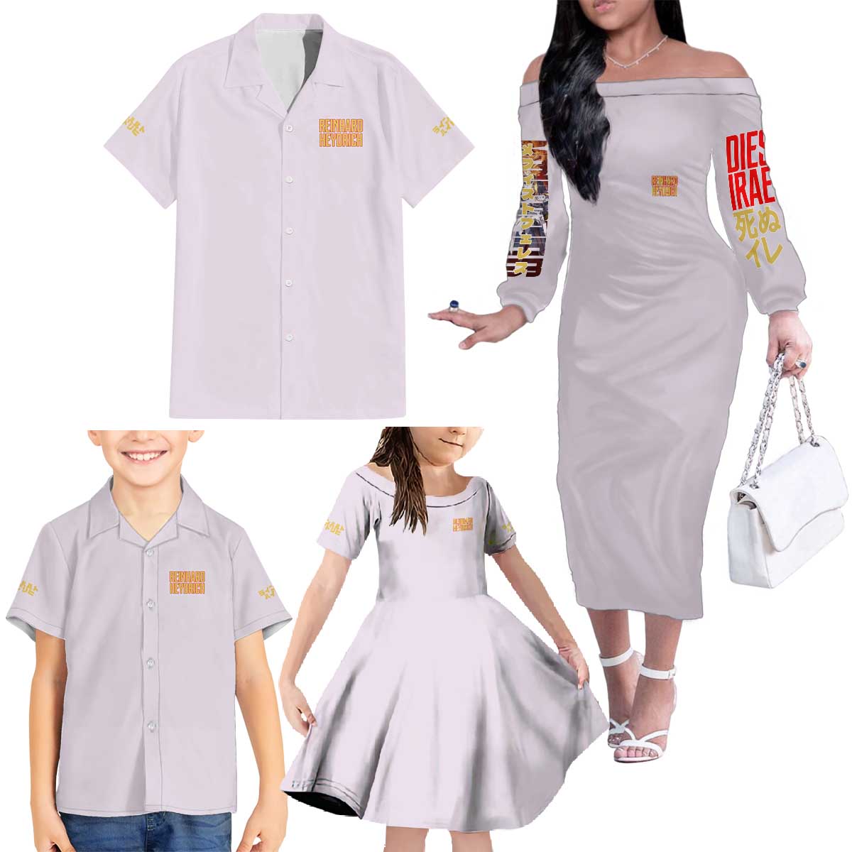 Reinhard Heydrich Dies Irae Family Matching Off The Shoulder Long Sleeve Dress and Hawaiian Shirt Japan Anime Style - The Mazicc
