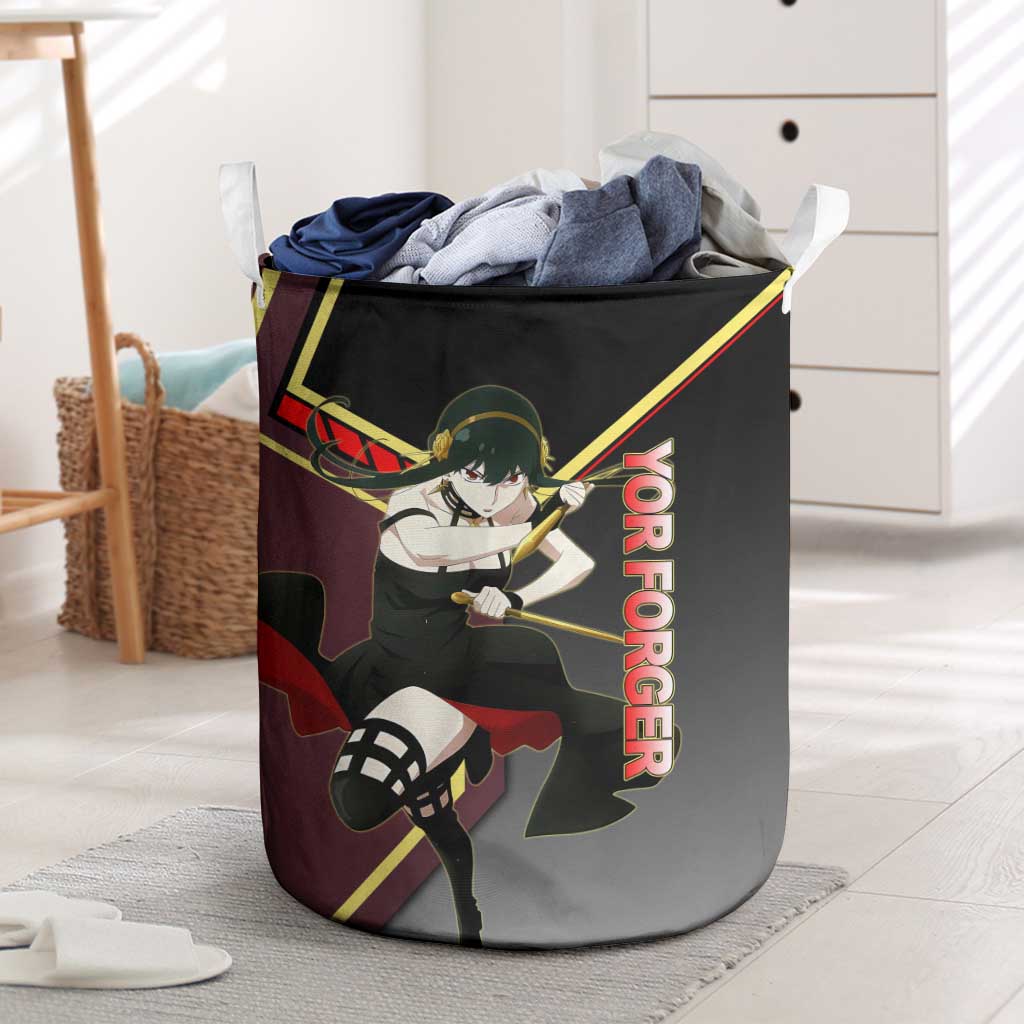 Yor Forger Spy x Family Red and Black Assassin Theme Laundry Basket with Elegant Weapon Pose and Bold Color Accents - The Mazicc