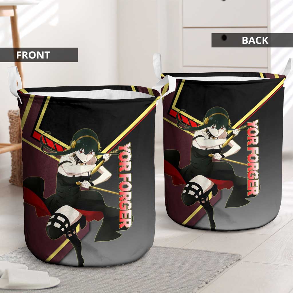 Yor Forger Spy x Family Red and Black Assassin Theme Laundry Basket with Elegant Weapon Pose and Bold Color Accents - The Mazicc
