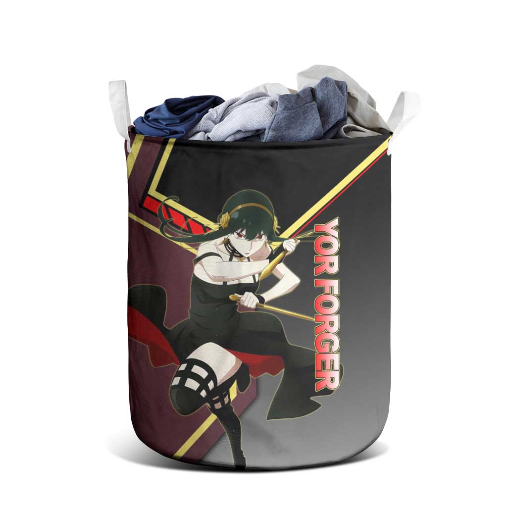 Yor Forger Spy x Family Red and Black Assassin Theme Laundry Basket with Elegant Weapon Pose and Bold Color Accents - The Mazicc