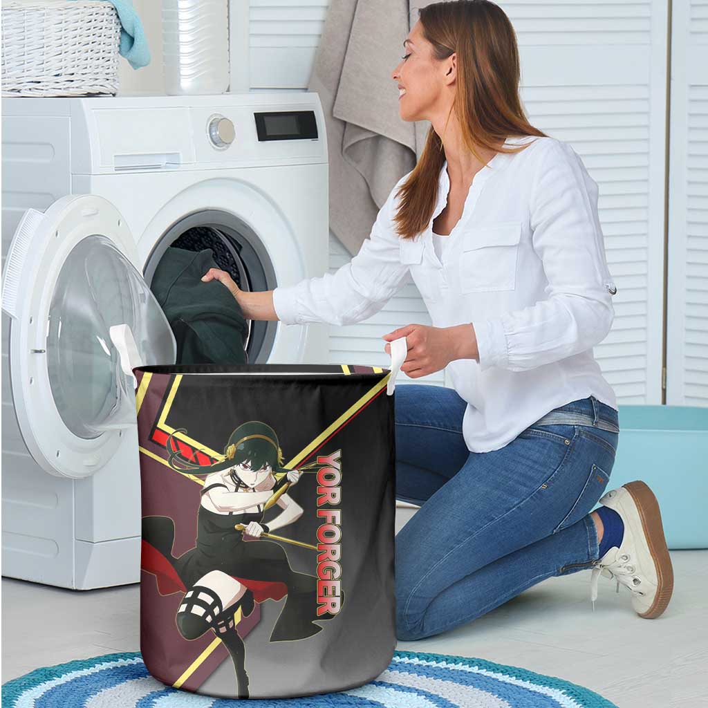 Yor Forger Spy x Family Red and Black Assassin Theme Laundry Basket with Elegant Weapon Pose and Bold Color Accents - The Mazicc