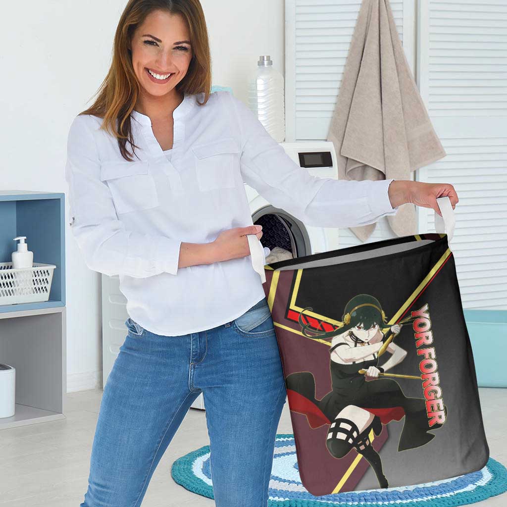 Yor Forger Spy x Family Red and Black Assassin Theme Laundry Basket with Elegant Weapon Pose and Bold Color Accents - The Mazicc