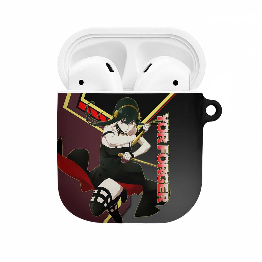 Yor Forger Spy x Family Red and Black Assassin Theme AirPods Case with Elegant Weapon Pose and Bold Color Accents - The Mazicc