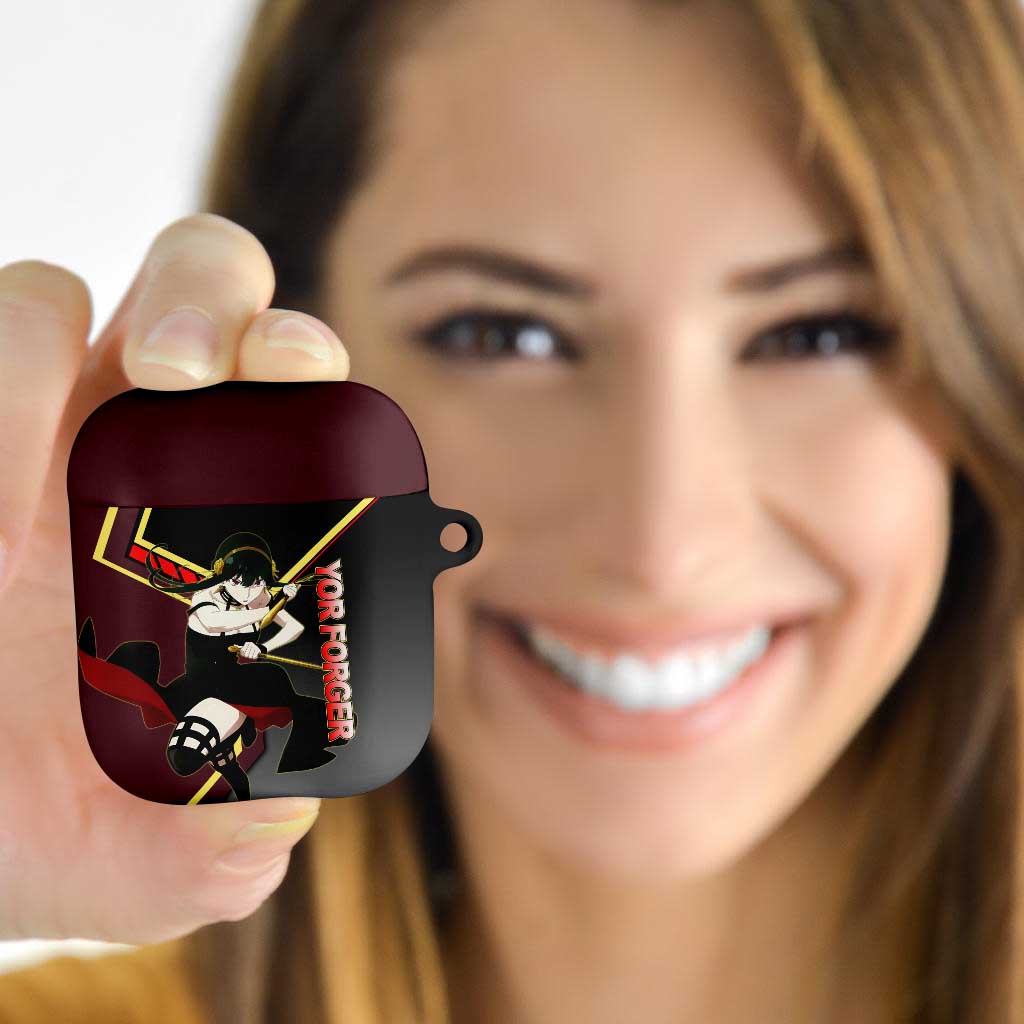 Yor Forger Spy x Family Red and Black Assassin Theme AirPods Case with Elegant Weapon Pose and Bold Color Accents - The Mazicc