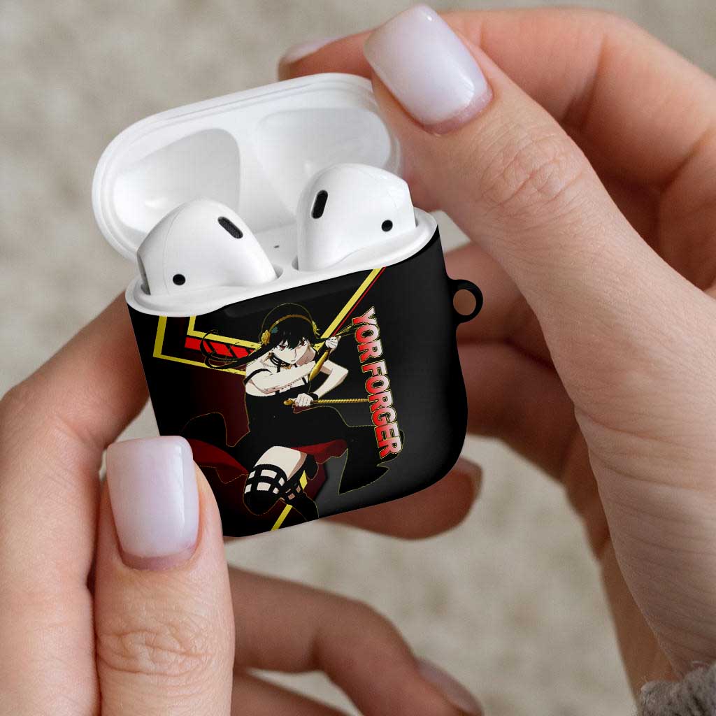 Yor Forger Spy x Family Red and Black Assassin Theme AirPods Case with Elegant Weapon Pose and Bold Color Accents - The Mazicc