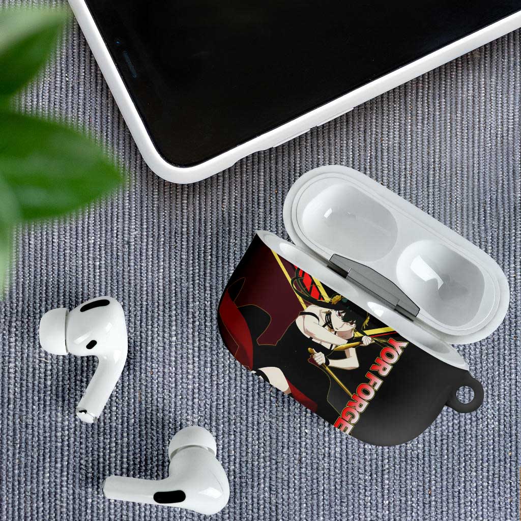 Yor Forger Spy x Family Red and Black Assassin Theme AirPods Case with Elegant Weapon Pose and Bold Color Accents - The Mazicc