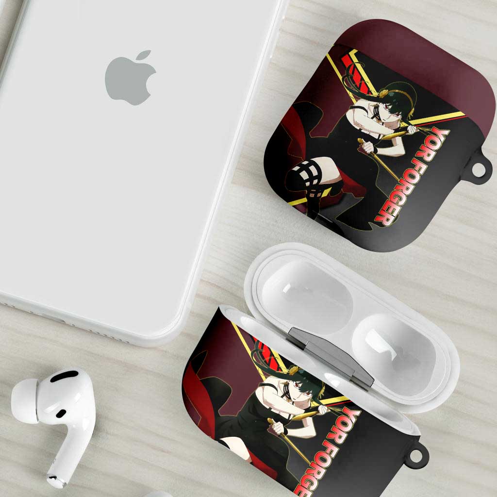 Yor Forger Spy x Family Red and Black Assassin Theme AirPods Case with Elegant Weapon Pose and Bold Color Accents - The Mazicc