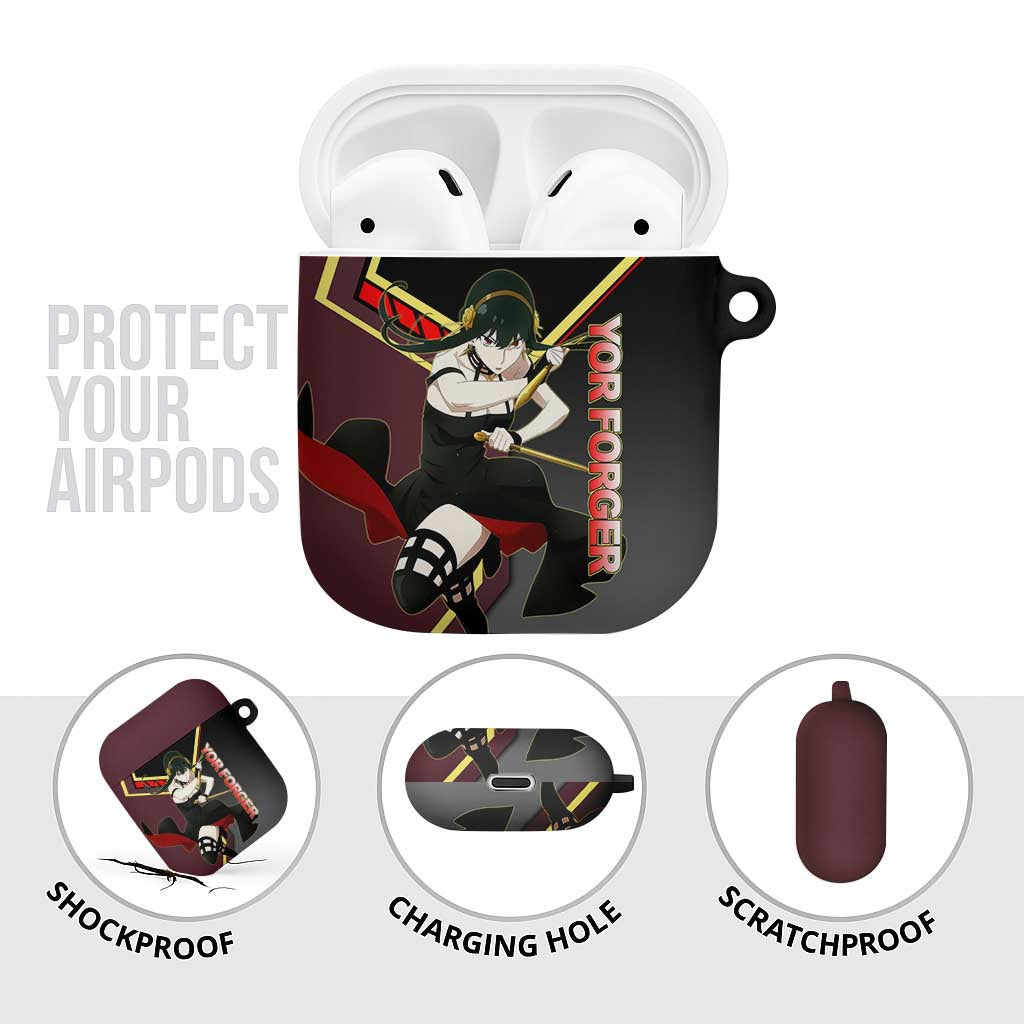 Yor Forger Spy x Family Red and Black Assassin Theme AirPods Case with Elegant Weapon Pose and Bold Color Accents - The Mazicc