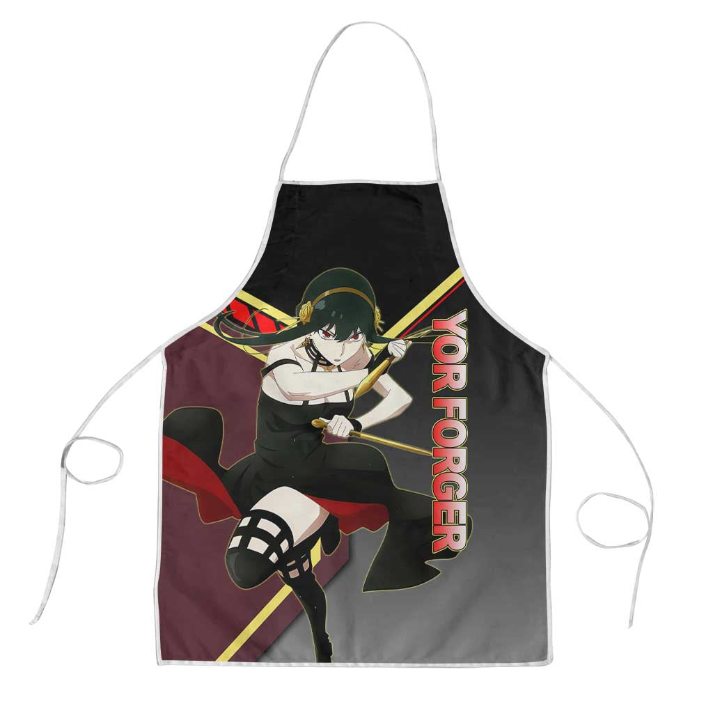 Yor Forger Spy x Family Red and Black Assassin Theme Apron with Elegant Weapon Pose and Bold Color Accents - The Mazicc