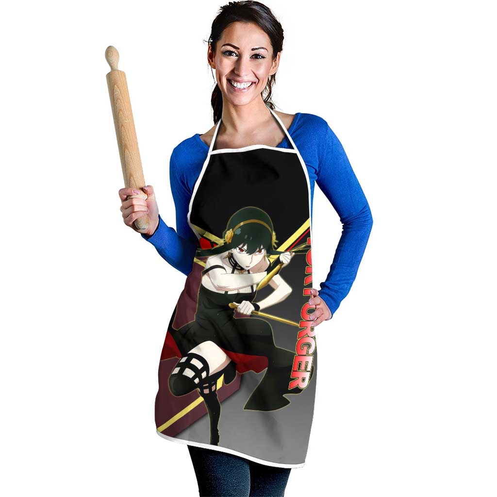 Yor Forger Spy x Family Red and Black Assassin Theme Apron with Elegant Weapon Pose and Bold Color Accents - The Mazicc