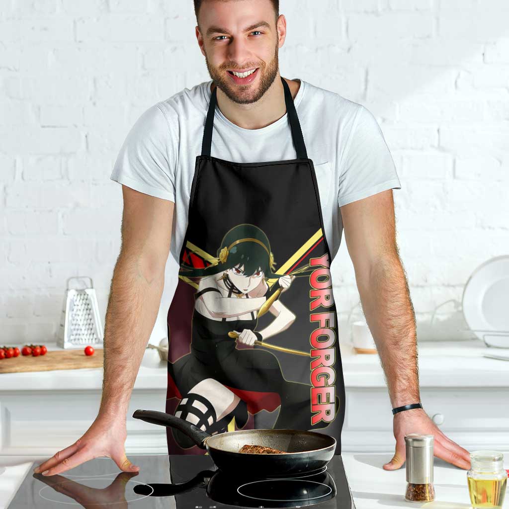 Yor Forger Spy x Family Red and Black Assassin Theme Apron with Elegant Weapon Pose and Bold Color Accents - The Mazicc