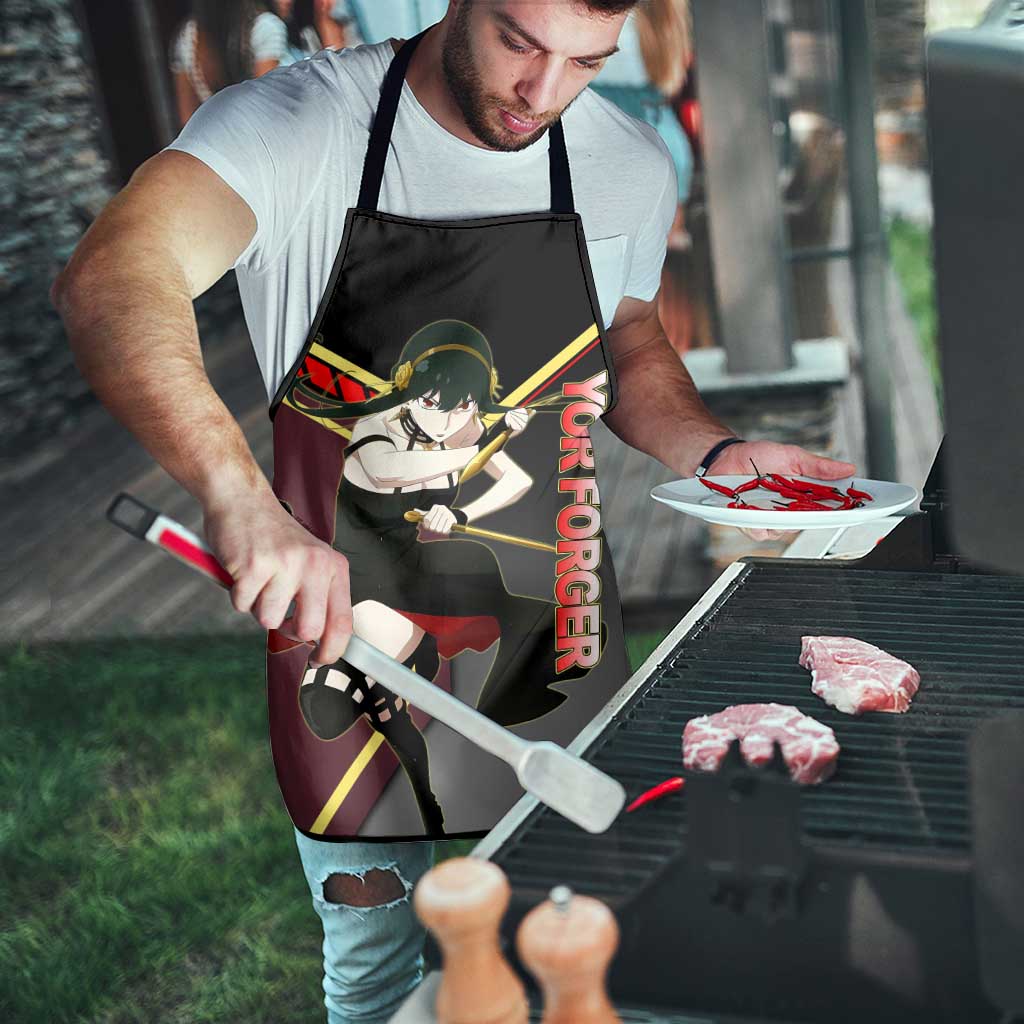 Yor Forger Spy x Family Red and Black Assassin Theme Apron with Elegant Weapon Pose and Bold Color Accents - The Mazicc