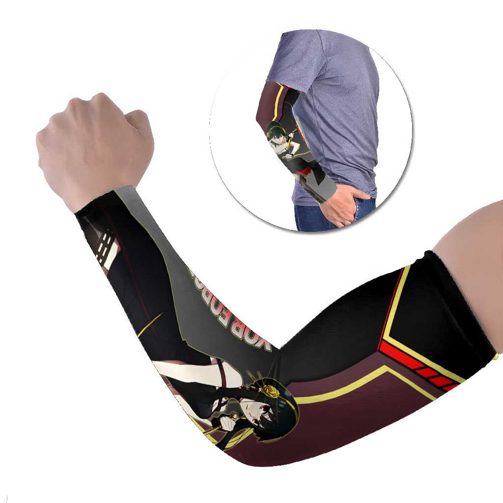 Yor Forger Spy x Family Red and Black Assassin Theme Arm Sleeves with Elegant Weapon Pose and Bold Color Accents - The Mazicc