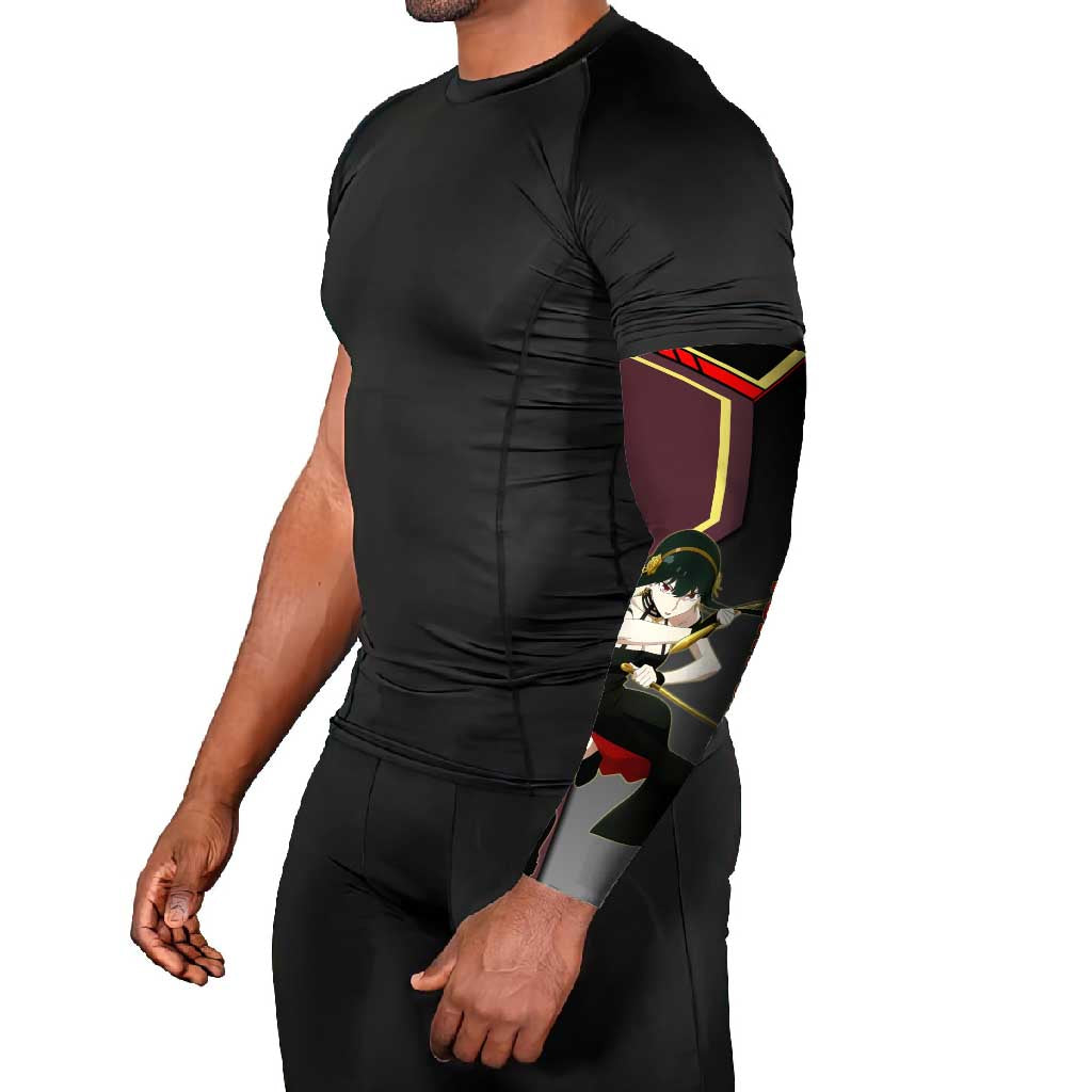 Yor Forger Spy x Family Red and Black Assassin Theme Arm Sleeves with Elegant Weapon Pose and Bold Color Accents - The Mazicc