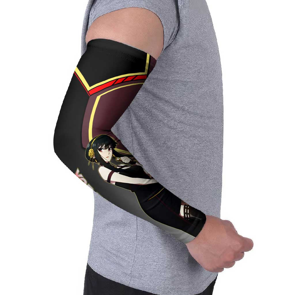 Yor Forger Spy x Family Red and Black Assassin Theme Arm Sleeves with Elegant Weapon Pose and Bold Color Accents - The Mazicc