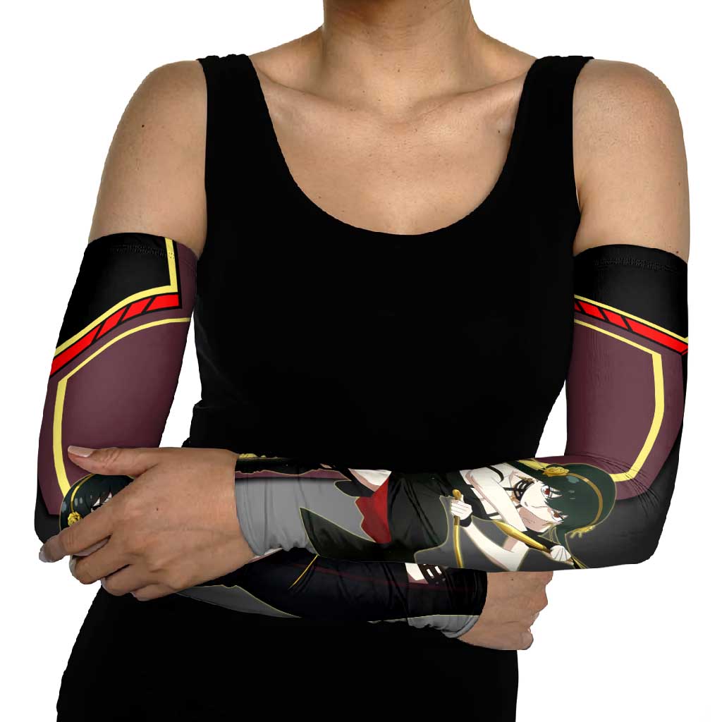 Yor Forger Spy x Family Red and Black Assassin Theme Arm Sleeves with Elegant Weapon Pose and Bold Color Accents - The Mazicc