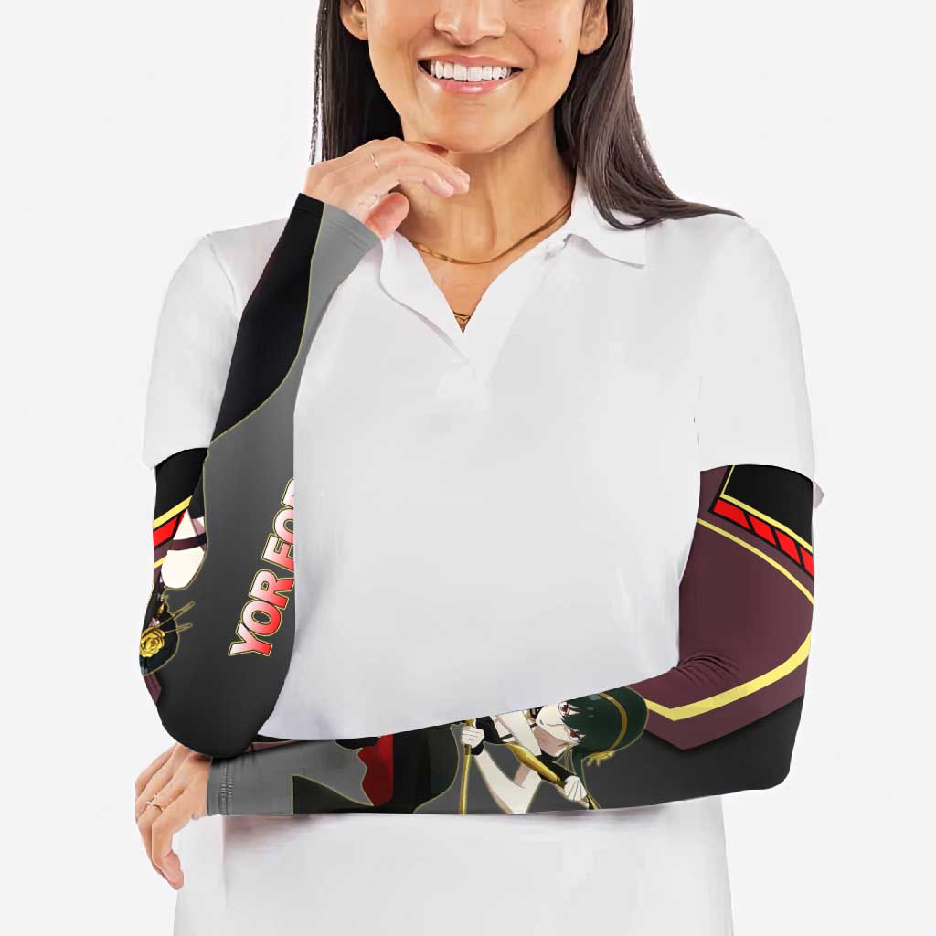 Yor Forger Spy x Family Red and Black Assassin Theme Arm Sleeves with Elegant Weapon Pose and Bold Color Accents - The Mazicc