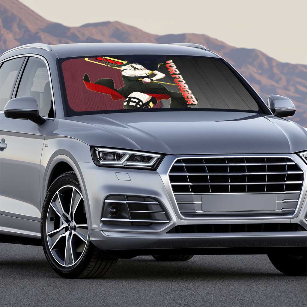 Yor Forger Spy x Family Red and Black Assassin Theme Auto Sun Shade with Elegant Weapon Pose and Bold Color Accents - The Mazicc