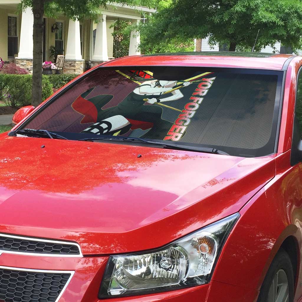 Yor Forger Spy x Family Red and Black Assassin Theme Auto Sun Shade with Elegant Weapon Pose and Bold Color Accents - The Mazicc