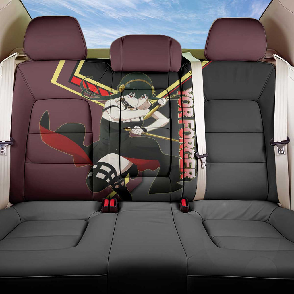 Yor Forger Spy x Family Red and Black Assassin Theme Back Car Seat Cover with Elegant Weapon Pose and Bold Color Accents - The Mazicc