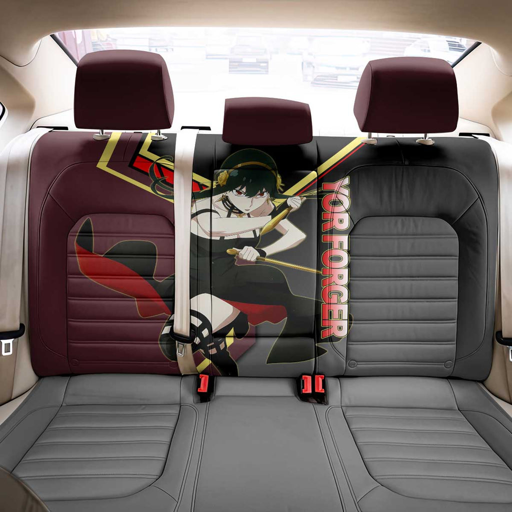 Yor Forger Spy x Family Red and Black Assassin Theme Back Car Seat Cover with Elegant Weapon Pose and Bold Color Accents - The Mazicc