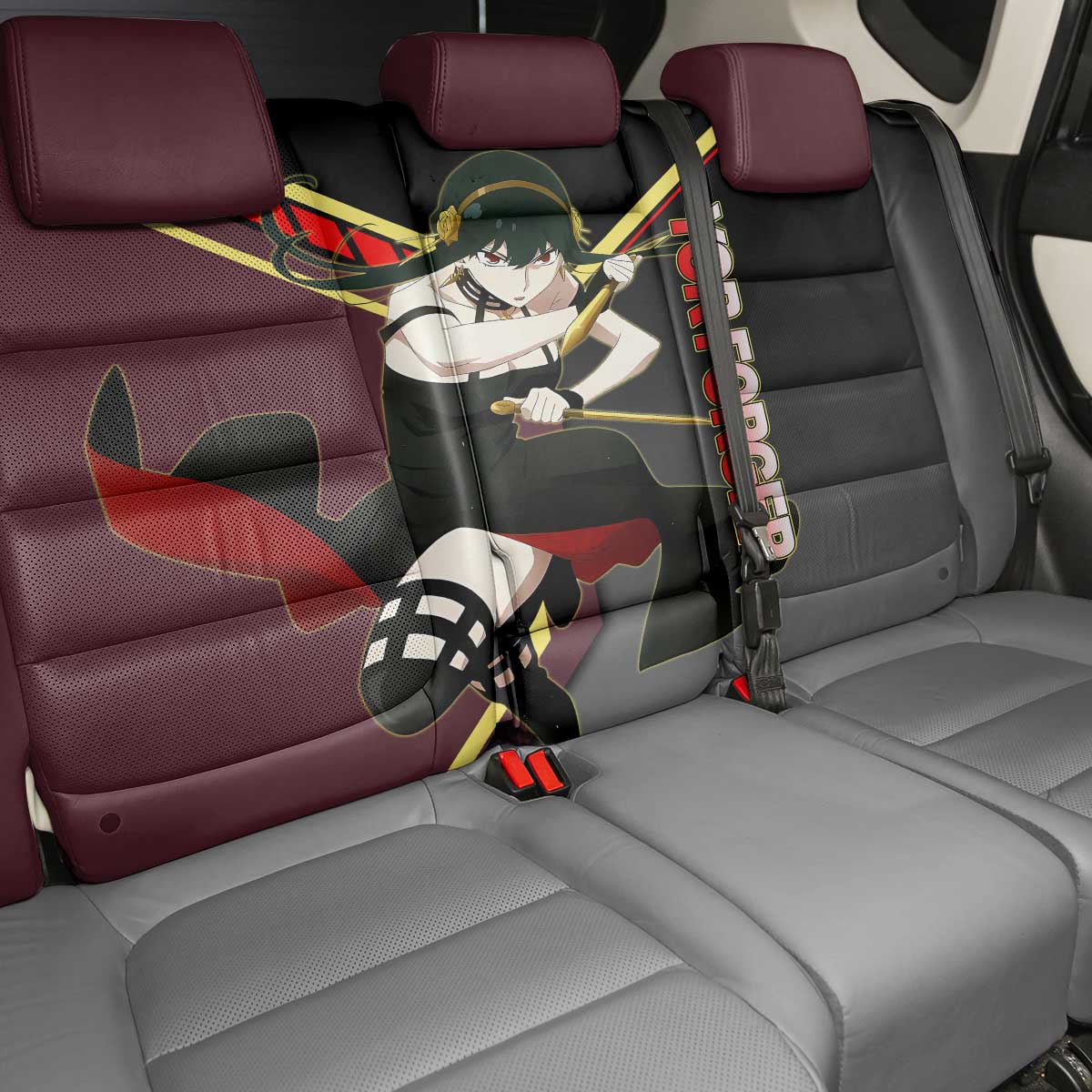 Yor Forger Spy x Family Red and Black Assassin Theme Back Car Seat Cover with Elegant Weapon Pose and Bold Color Accents - The Mazicc