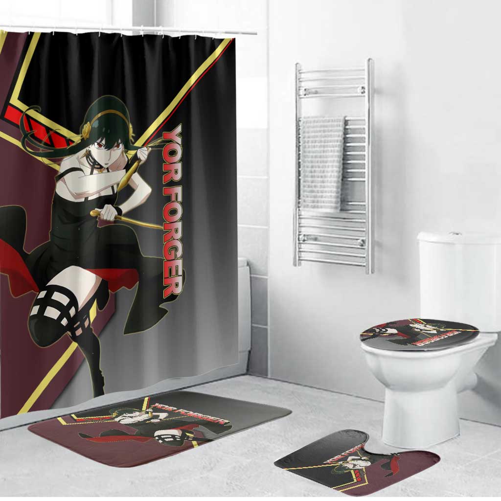 Yor Forger Spy x Family Red and Black Assassin Theme Bathroom Set with Elegant Weapon Pose and Bold Color Accents - The Mazicc