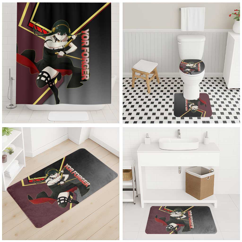 Yor Forger Spy x Family Red and Black Assassin Theme Bathroom Set with Elegant Weapon Pose and Bold Color Accents - The Mazicc