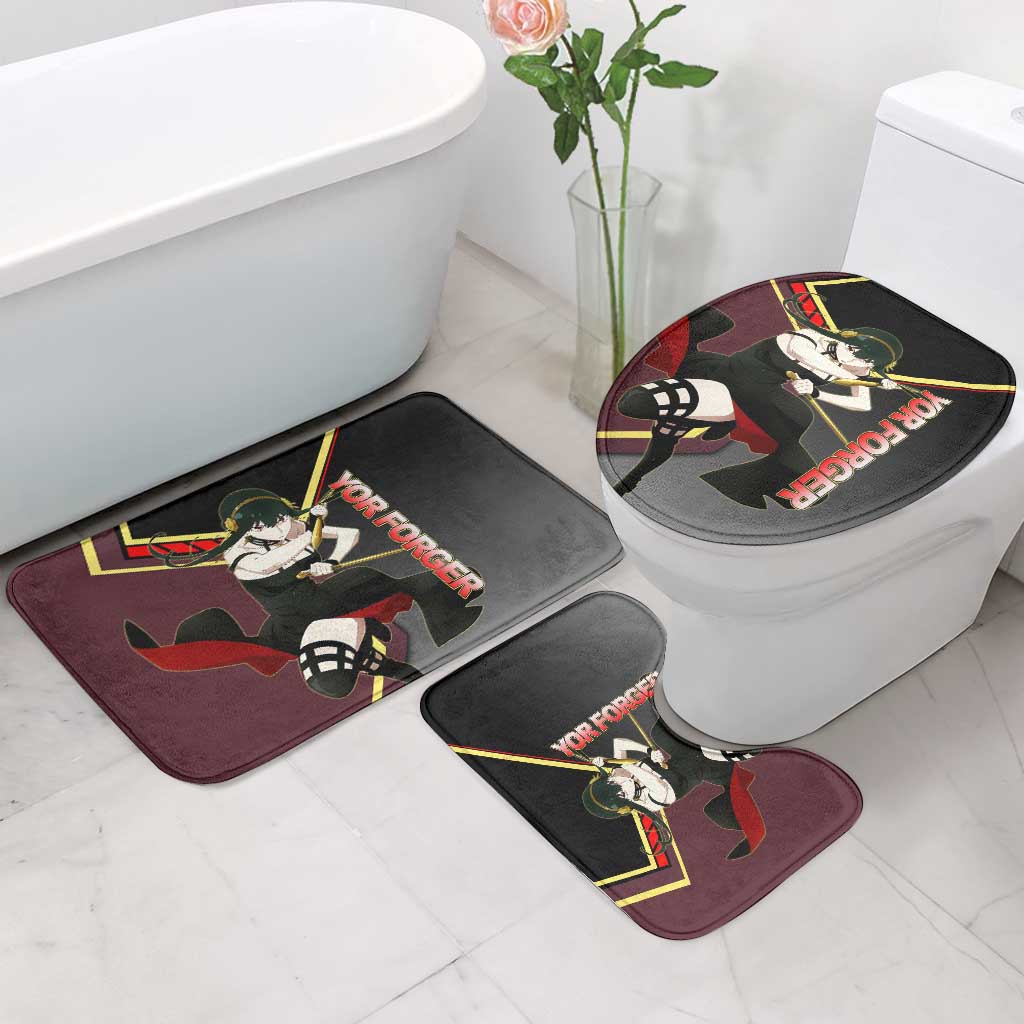Yor Forger Spy x Family Red and Black Assassin Theme Bathroom Set with Elegant Weapon Pose and Bold Color Accents - The Mazicc