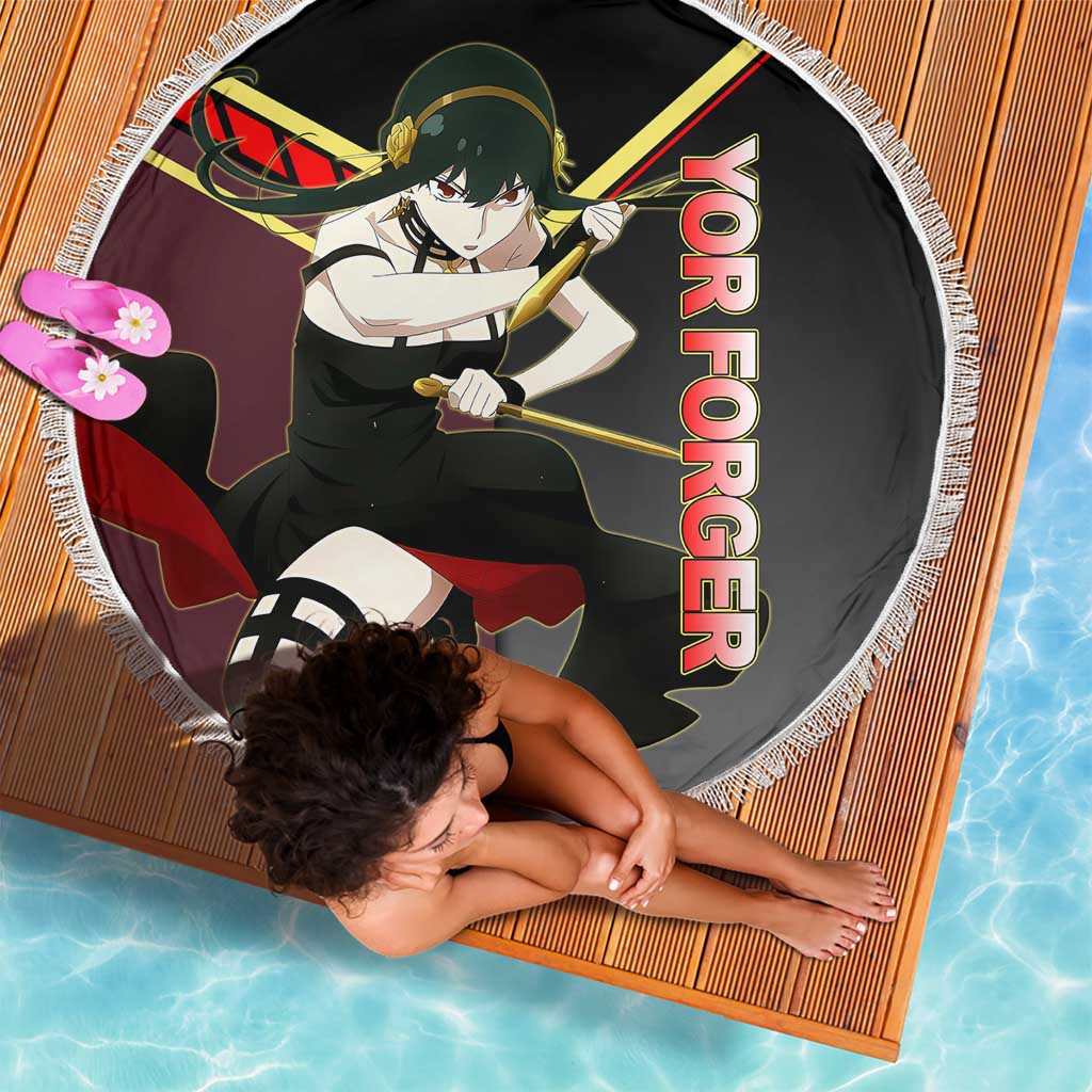 Yor Forger Spy x Family Red and Black Assassin Theme Beach Blanket with Elegant Weapon Pose and Bold Color Accents - The Mazicc