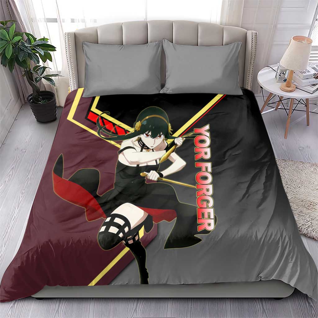 Yor Forger Spy x Family Red and Black Assassin Theme Bedding Set with Elegant Weapon Pose and Bold Color Accents - The Mazicc