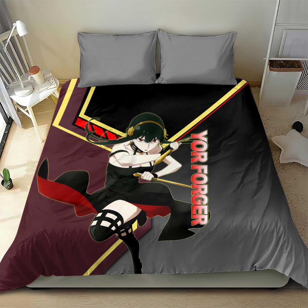 Yor Forger Spy x Family Red and Black Assassin Theme Bedding Set with Elegant Weapon Pose and Bold Color Accents - The Mazicc