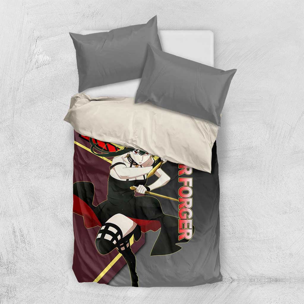Yor Forger Spy x Family Red and Black Assassin Theme Bedding Set with Elegant Weapon Pose and Bold Color Accents - The Mazicc