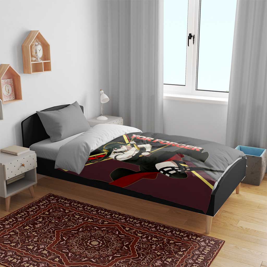 Yor Forger Spy x Family Red and Black Assassin Theme Bedding Set with Elegant Weapon Pose and Bold Color Accents - The Mazicc